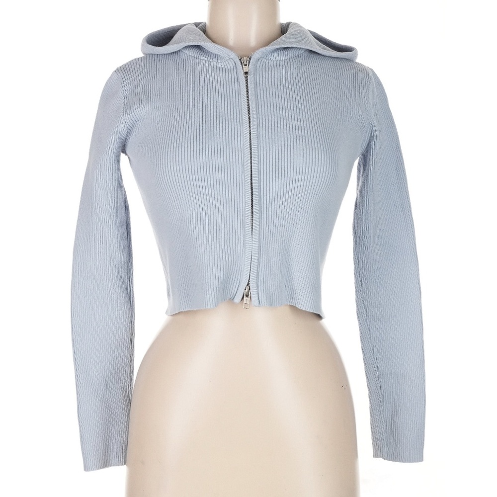 Grey Brandy Melville Ribbed Zip-Up Hoodie